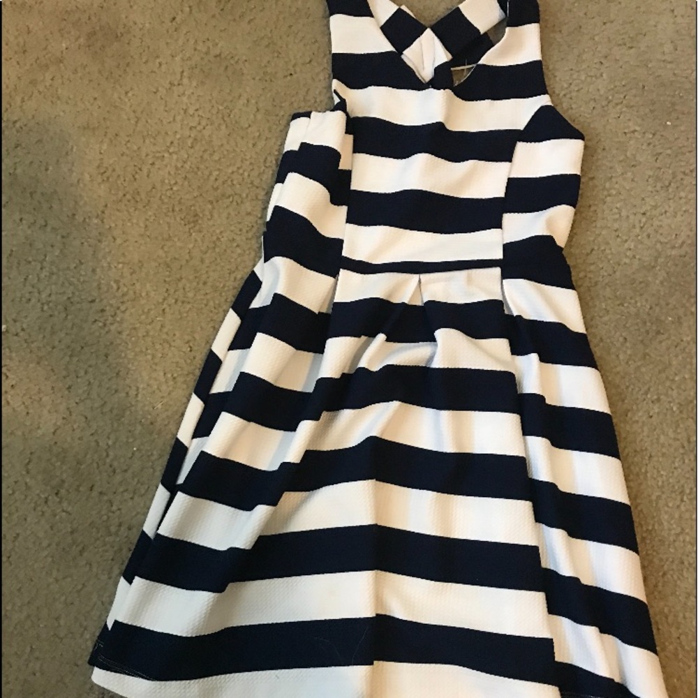 Navy and white striped dress